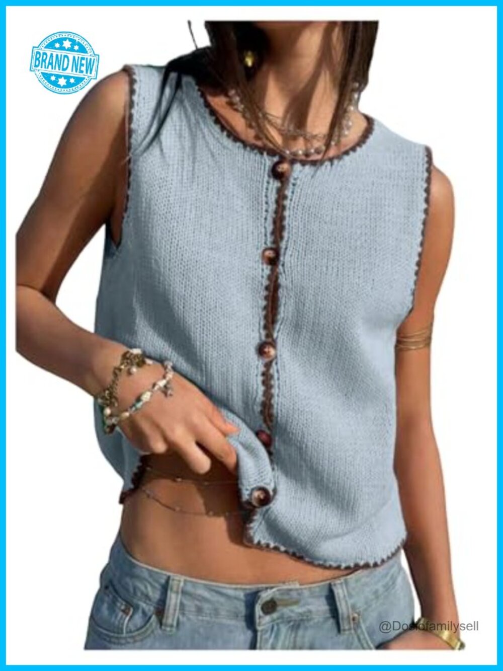 Cropped Button Down Sweater Vest Sleeveless Knit Cardigan